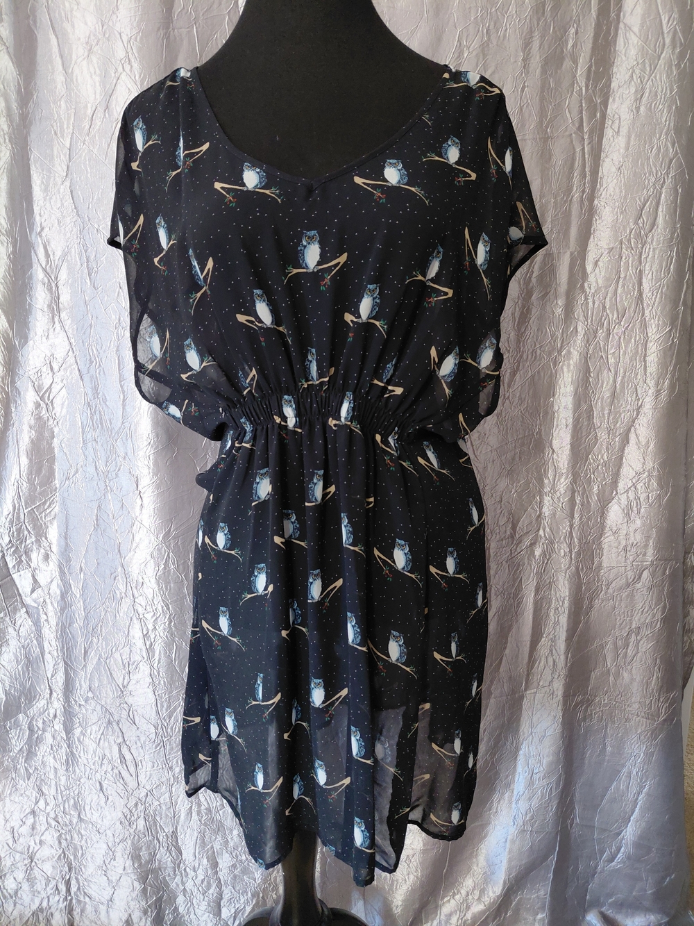 She Said Sheer Black Owl Blouse Dress